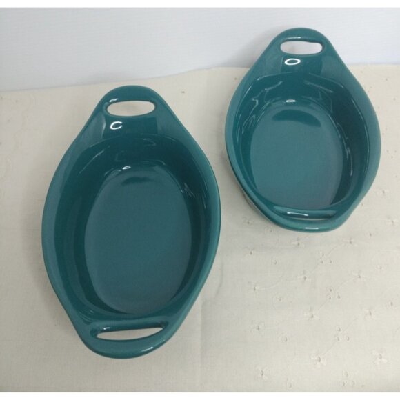 Rachael Ray Ceramic 2 Piece Oval Au Gratin Bakers Agave Green - Picture 8 of 8